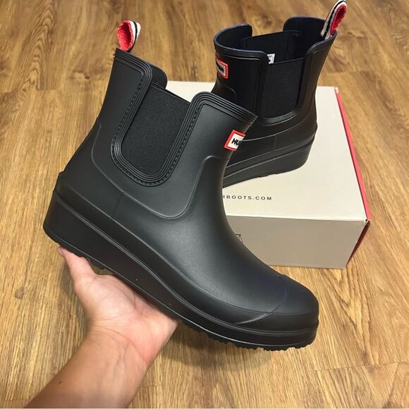 HUNTER black ankle rain boots booties shoes women’s 7 new in box - Picture 8 of 8